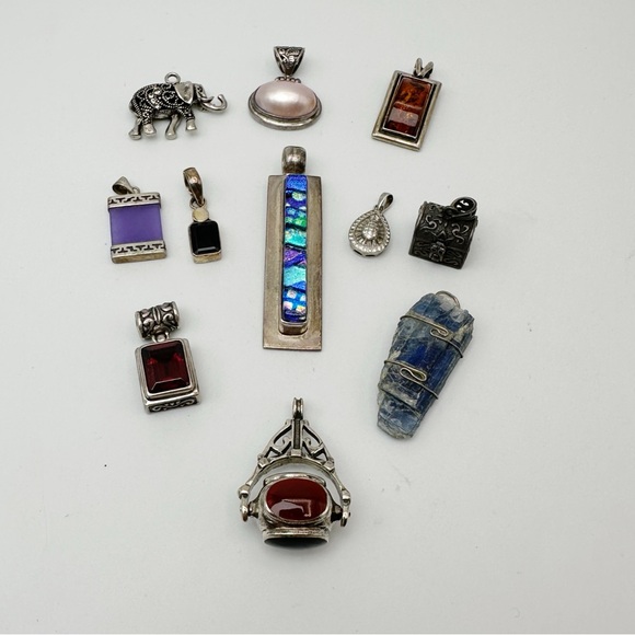 Lot of 11 Gemstone Dichroic Glass Sterling Silver 925 Pendants Some Signed - Picture 4 of 8